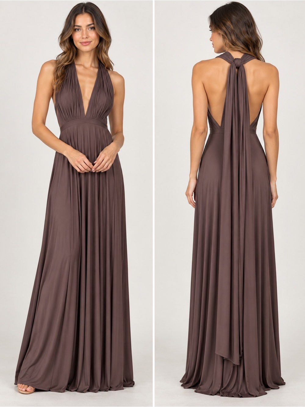 Twobirds Backless Halter Maxi Dress in Mocha Brown Size XS or S Cocktail